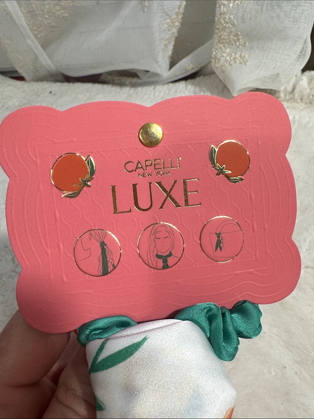 Capelli luxe set of 2 hair tie scarves lobster and tomatoe designs